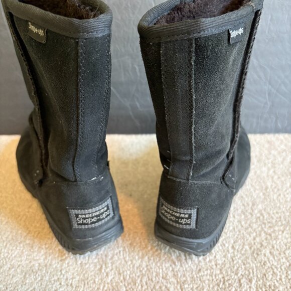 Skechers Shape Ups Women's Winter Boots Size 7 Black Suede Faux Fur - Picture 4 of 11